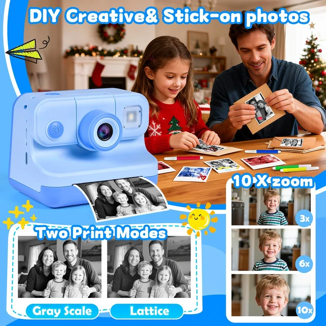 Alt view image 5 of 7 - Kids Instant Print Camera, 30MP 1080P HD Digital Camera for Boys Girls with Color Pens & 32GB Card, Christmas Birthday Gifts Kids Toys for 3-12 Years Old (Blue)