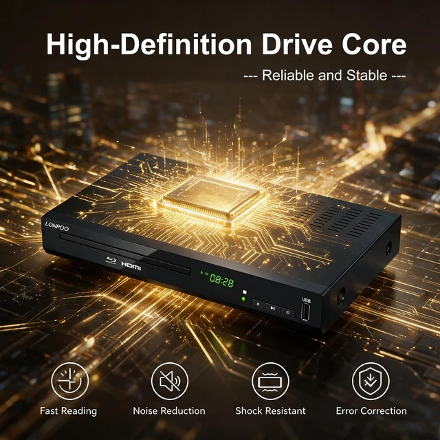 Alt view image 6 of 7 - 1080P HD Blu-Ray DVD Player for TV with Dolby Digital True HD/DTS Home Theater CD DVD Blue Ray Player, Built-in PAL/NTSC, HDMI/AV Cable/Remote Control Included (Metal Enclosure)