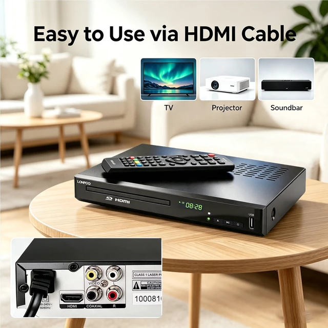 Alt view image 7 of 7 - 1080P HD Blu-Ray DVD Player for TV with Dolby Digital True HD/DTS Home Theater CD DVD Blue Ray Player, Built-in PAL/NTSC, HDMI/AV Cable/Remote Control Included (Metal Enclosure)
