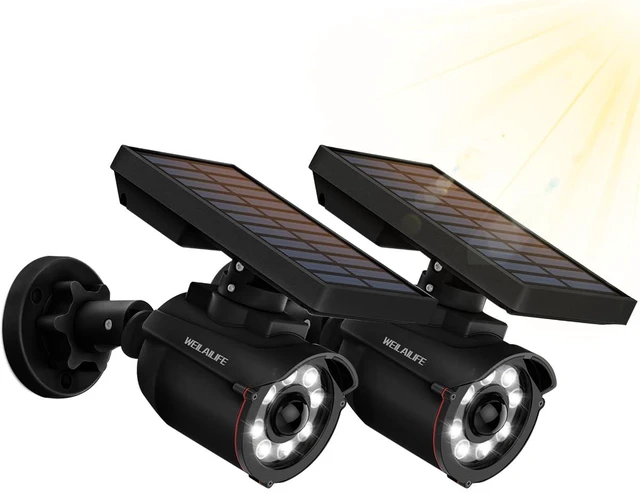 Main image of Solar Motion Sensor Light Outdoor Wireless Security Floodlight Fake Security Camera with LED Spotlights, Waterproof 800 Lumen Bright Exterior Light (Black 2 Pack)