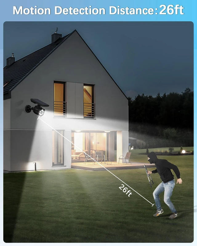 Alt view image 4 of 6 - Solar Motion Sensor Light Outdoor Wireless Security Floodlight Fake Security Camera with LED Spotlights, Waterproof 800 Lumen Bright Exterior Light (Black 2 Pack)