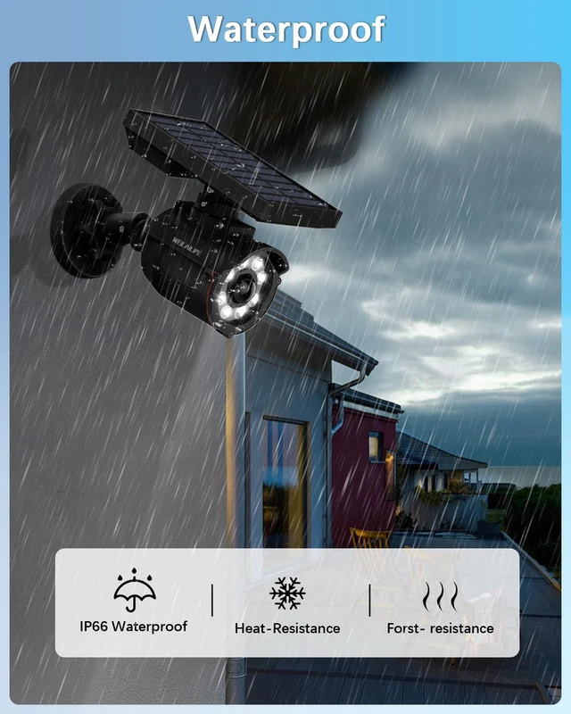 Alt view image 5 of 6 - Solar Motion Sensor Light Outdoor Wireless Security Floodlight Fake Security Camera with LED Spotlights, Waterproof 800 Lumen Bright Exterior Light (Black 2 Pack)