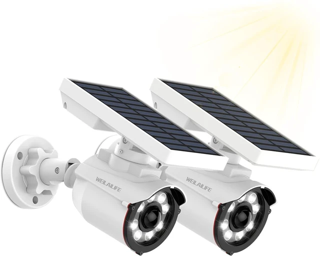 Main image of Solar Motion Sensor Light Outdoor Wireless Security Floodlight Fake Security Camera with LED Spotlights, Waterproof 800 Lumen Bright Exterior Light (White 2 Pack)