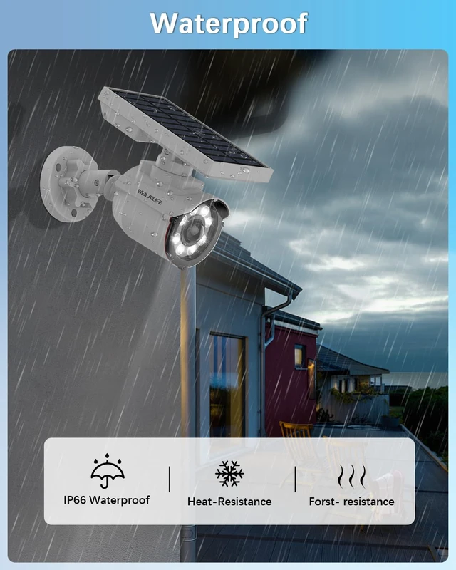 Alt view image 2 of 6 - Solar Motion Sensor Light Outdoor Wireless Security Floodlight Fake Security Camera with LED Spotlights, Waterproof 800 Lumen Bright Exterior Light (White 2 Pack)