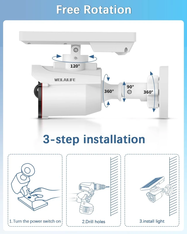 Alt view image 6 of 6 - Solar Motion Sensor Light Outdoor Wireless Security Floodlight Fake Security Camera with LED Spotlights, Waterproof 800 Lumen Bright Exterior Light (White 2 Pack)