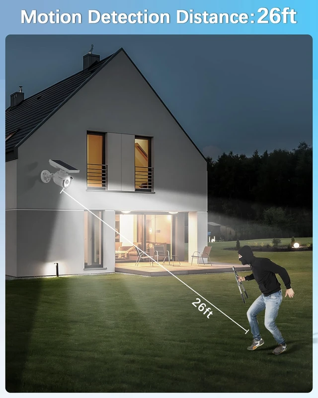 Alt view image 5 of 6 - Solar Motion Sensor Light Outdoor Wireless Security Floodlight Fake Security Camera with LED Spotlights, Waterproof 800 Lumen Bright Exterior Light (White 2 Pack)