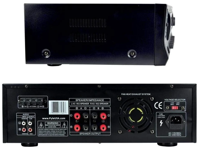 Alt view image 5 of 7 - Home Stereo Amplifier with Bluetooth - 300 Watt Max 4 Channel Stereo Receiver with Easy Karaoke - Dual Mic In with EQ and Echo, USB-A and SD Card In, RCA In, RCA Out, LED Display - PT272AUBT