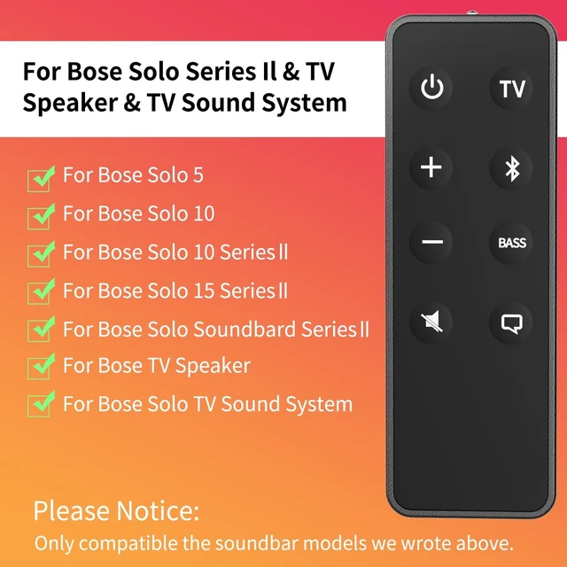 Alt view image 4 of 5 - Replacement Remote Control for Bose Solo 5 10 15 Sound Bar, Compatible with Bose Solo 5 10 15 Series II TV Sound System 410376 418775 431974 845194 740928-1120 838309-1100 with CR2025 Battery