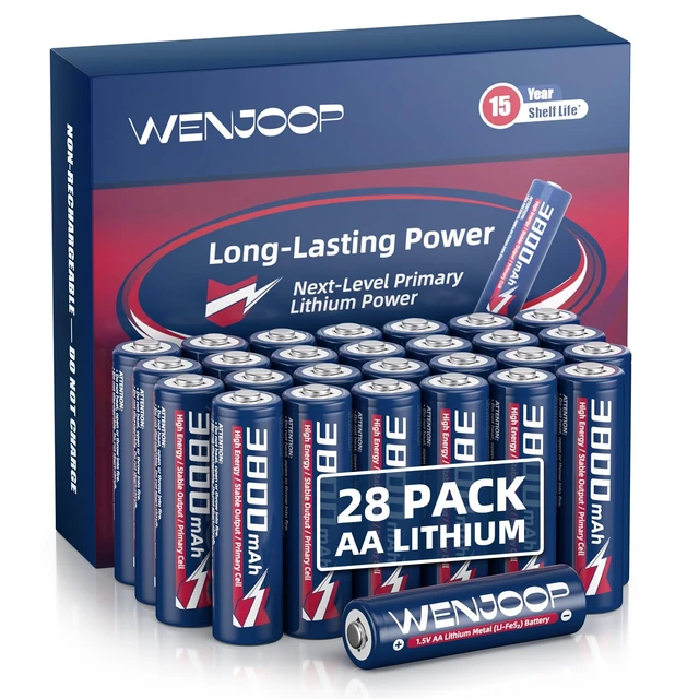 Main image of AA Lithium Batteries 3800mAh 28 Pack, 1.5V Lithium Metal, Non-Rechargeable 15-Year Shelf Life Leak-Resistant, Temp-Ready, 15g Each For Cameras, Smart Locks, Flashlights & Backup