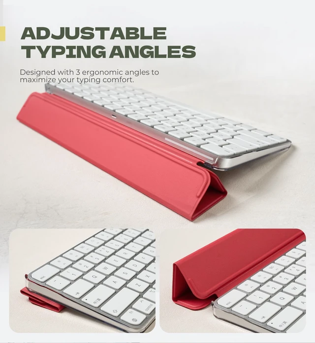 Alt view image 7 of 7 - Case for Apple Magic Keyboard with Touch ID/Lock Key 2021/2029 Dust-Proof, Protective, Magnetic Closure, Adjustable Typing Angles, Slim, Leather+PC Keyboard Cover, Rose Red