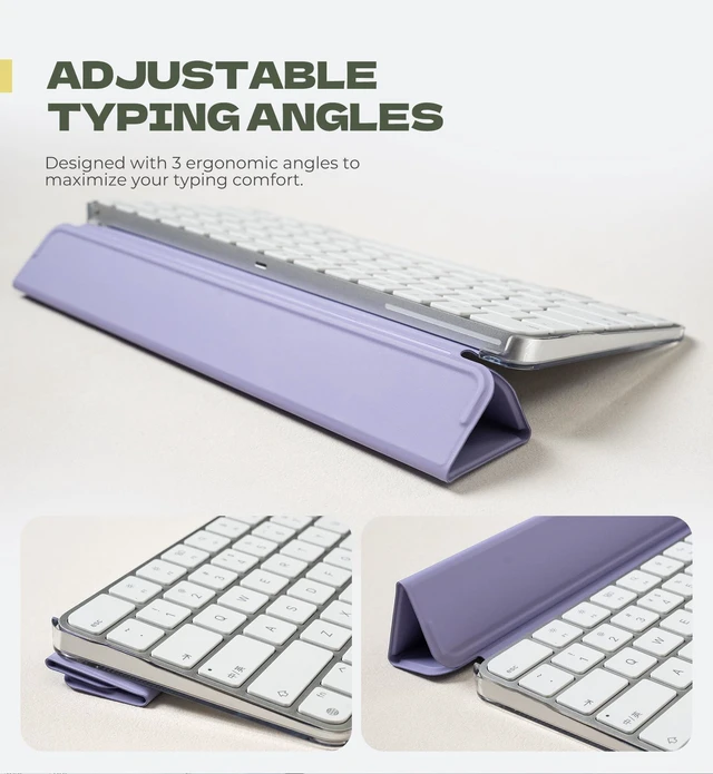 Alt view image 7 of 7 - Case for Apple Magic Keyboard with Touch ID/Lock Key 2021/2028 Dust-Proof, Protective, Magnetic Closure, Adjustable Typing Angles, Slim, Leather+PC Keyboard Cover, Purple