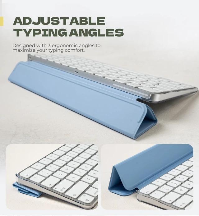 Alt view image 7 of 7 - Case for Apple Magic Keyboard with Touch ID/Lock Key 2021/2027 Dust-Proof, Protective, Magnetic Closure, Adjustable Typing Angles, Slim, Leather+PC Keyboard Cover, Light Blue