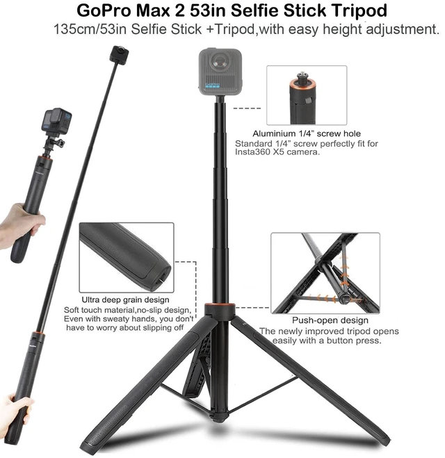 Alt view image 2 of 7 - Accessories Kit for GoPro Max 2,Included 43'' Selfie Stick.Carrying Case,Aluminium 1/4" Adapter,Handlebar Clamp,Magnetic Mount,Quick Release Body Mount,Silicone Case and More Other