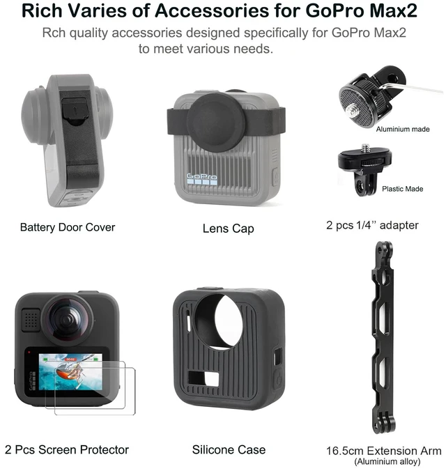 Alt view image 7 of 7 - Accessories Kit for GoPro Max 2,Included 43'' Selfie Stick.Carrying Case,Aluminium 1/4" Adapter,Handlebar Clamp,Magnetic Mount,Quick Release Body Mount,Silicone Case and More Other