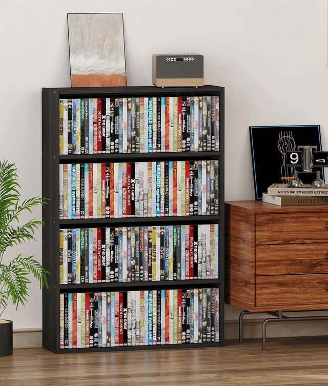 Main image of DVD Storage Cabinet Shelf, 4 Tier Media Storage Tower for CDs & Video Games, Freestanding Organizer Shelf for Living Room Home Office, Holds 160+ DVDs(Black)