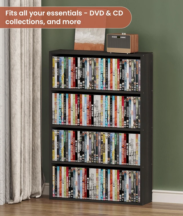 Alt view image 5 of 7 - DVD Storage Cabinet Shelf, 4 Tier Media Storage Tower for CDs & Video Games, Freestanding Organizer Shelf for Living Room Home Office, Holds 160+ DVDs(Black)