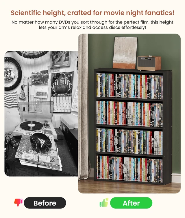 Alt view image 6 of 7 - DVD Storage Cabinet Shelf, 4 Tier Media Storage Tower for CDs & Video Games, Freestanding Organizer Shelf for Living Room Home Office, Holds 160+ DVDs(Black)