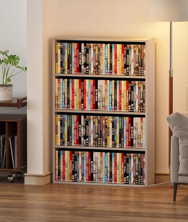 Alt view image 3 of 7 - DVD Storage Rack, 4 Tier Media Organizer Shelf for CDs, Video Games & Movies, CD Tower Storage Rack for Living Room Home Office, Holds 160+ DVDs(White)