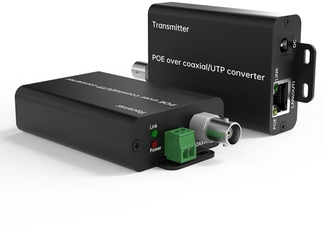 Main image of POE Over Coax Converter BNC to Ethernet IP Extender EOC, 3280ft(1000m) Power & Data Transmission Over RG59 Coaxial Cable for Analog to IP CCTV Security Surveillance System Upgrade 2 in1 BNC+Twist Pair