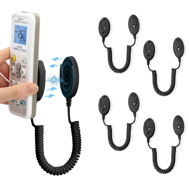 Main image of 4-Pack Magnetic Remote Control Holders with Spring Ropes - Safely Secure Remotes & Small Items, Wall-Mount with Adhesive, Anti-Loss, Rapid Adsorption, Extendable Spring (Black 43 inch, 4 Pack)