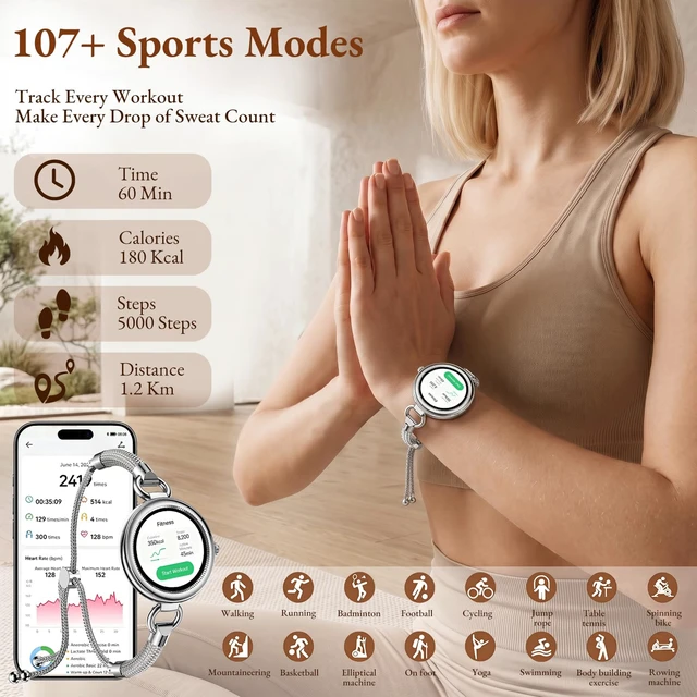 Alt view image 3 of 7 - Smart Watches for Women, 1.19" AMOLED, IP68, Elegant Occasions Make & Answer Calls, 100+ Sports Modes, Heart Rate, SpO2, Stress, Sleep & Menstrual Cycle Tracking