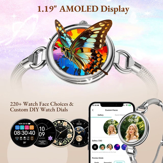 Alt view image 5 of 7 - Smart Watches for Women, 1.19" AMOLED, IP68, Elegant Occasions Make & Answer Calls, 100+ Sports Modes, Heart Rate, SpO2, Stress, Sleep & Menstrual Cycle Tracking
