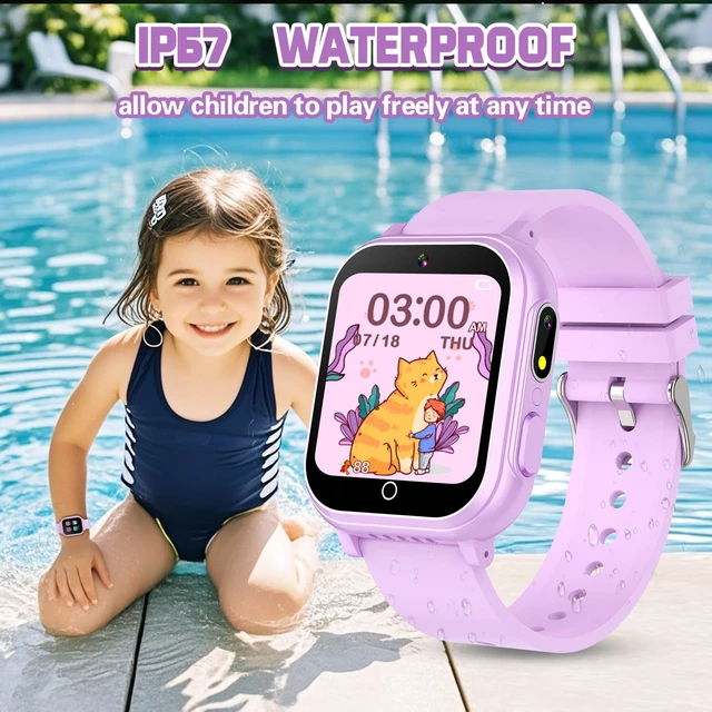 Alt view image 3 of 7 - Kids Smart Watch Gift for Girls Ages 3-12, IP67 Waterproof, 32 Puzzle Games, HD Touchscreen Dual Camera Vedio Pedometer Music Player, Kids Watch Toy Birthday Gifts for Girls Ages 5 6 7 8 9 10 (Purple)