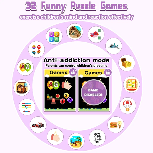 Alt view image 5 of 7 - Kids Smart Watch Gift for Girls Ages 3-12, IP67 Waterproof, 32 Puzzle Games, HD Touchscreen Dual Camera Vedio Pedometer Music Player, Kids Watch Toy Birthday Gifts for Girls Ages 5 6 7 8 9 10 (Purple)
