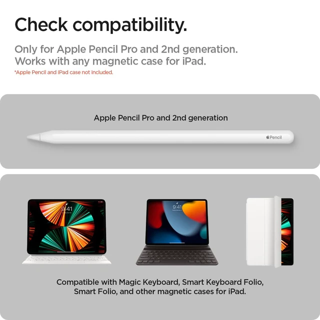 Alt view image 2 of 7 - Pencil Holder for Apple Pencil Pro, 2nd Gen, Lenovo Yoga Pen, Galaxy S Pen, Compatible with Magic Keyboard, Smart Keyboard, Smart Folio, Magnetic iPad Cases, Wireless Charging Safe, White