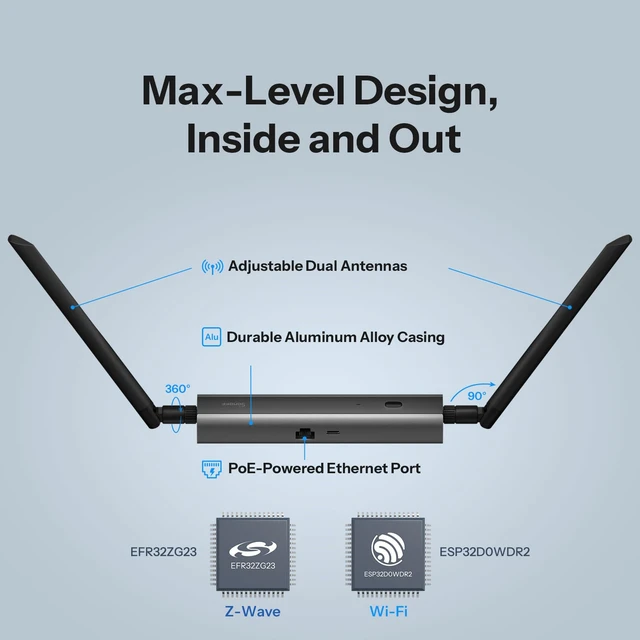 Alt view image 4 of 7 - Z-Wave 800 PoE Dongle Max (Dongle-MZG23) EFR32ZG23 & ESP32D0 Chip, Compatible with Home Assistant & openHAB, Z-Wave Long Range Control, S2 Security, USB/TCP Connected