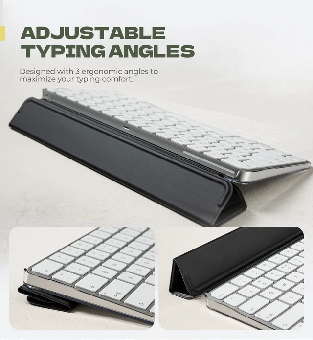 Alt view image 7 of 7 - Case for Apple Magic Keyboard with Touch ID/Lock Key 2021/2026 Dust-Proof, Protective, Magnetic Closure, Adjustable Typing Angles, Slim, Leather+PC Keyboard Cover, Black