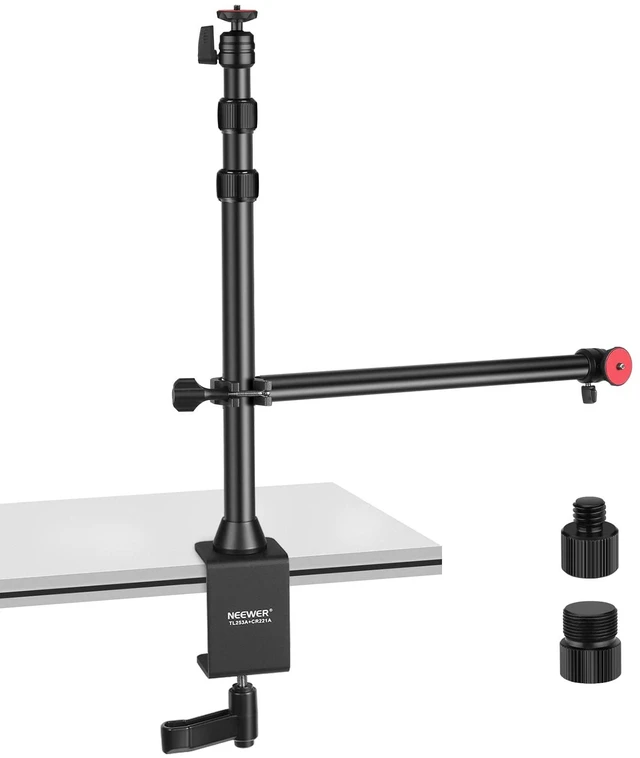 Main image of Camera Desk Mount with Overhead C Amera Mounting Arm and 1/4" Ball Head, 17" - 41" Adjustable Tabletop Light Stand with C Clamp for DSLR Camera, Ring Light, Webcam, Photo Video Shooting