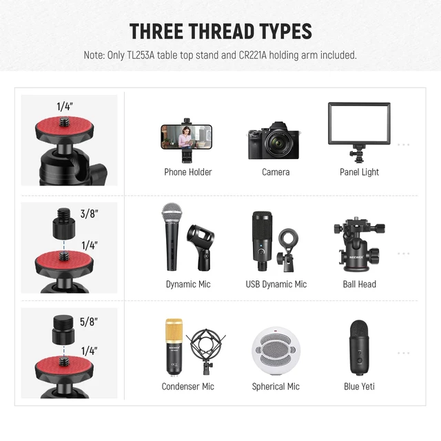 Alt view image 4 of 7 - Camera Desk Mount with Overhead C Amera Mounting Arm and 1/4" Ball Head, 17" - 41" Adjustable Tabletop Light Stand with C Clamp for DSLR Camera, Ring Light, Webcam, Photo Video Shooting