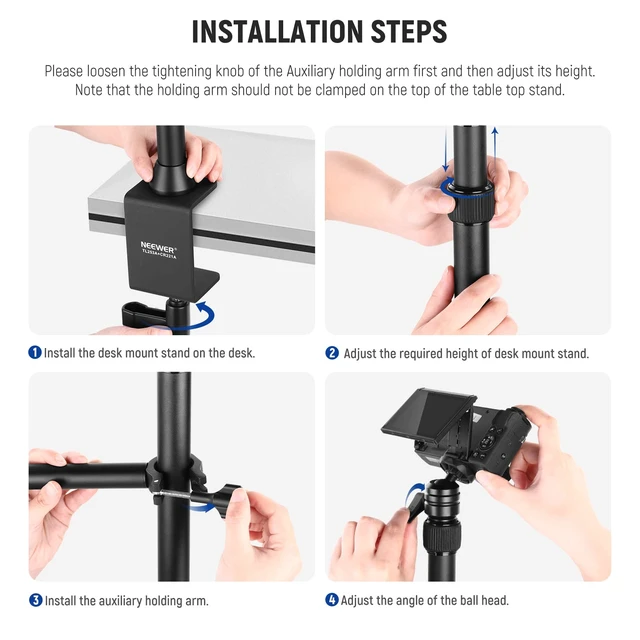 Alt view image 5 of 7 - Camera Desk Mount with Overhead C Amera Mounting Arm and 1/4" Ball Head, 17" - 41" Adjustable Tabletop Light Stand with C Clamp for DSLR Camera, Ring Light, Webcam, Photo Video Shooting