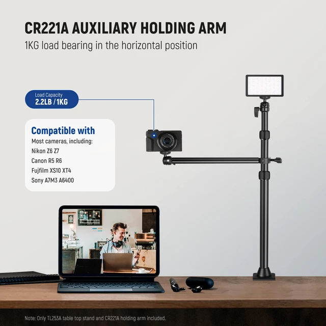 Alt view image 3 of 7 - Camera Desk Mount with Overhead C Amera Mounting Arm and 1/4" Ball Head, 17" - 41" Adjustable Tabletop Light Stand with C Clamp for DSLR Camera, Ring Light, Webcam, Photo Video Shooting