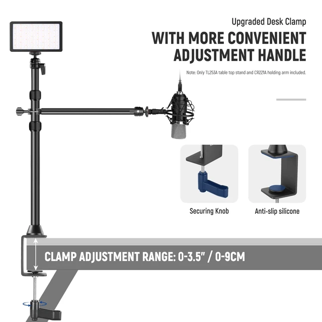 Alt view image 7 of 7 - Camera Desk Mount with Overhead C Amera Mounting Arm and 1/4" Ball Head, 17" - 41" Adjustable Tabletop Light Stand with C Clamp for DSLR Camera, Ring Light, Webcam, Photo Video Shooting