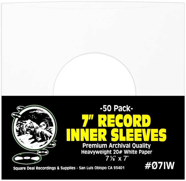Main image of (50) 7 Inch Record Paper Inner Sleeves - White Archival Acid Free - #07IW - 50 Sleeves
