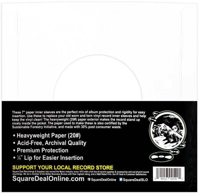 Alt view image 2 of 7 - (50) 7 Inch Record Paper Inner Sleeves - White Archival Acid Free - #07IW - 50 Sleeves
