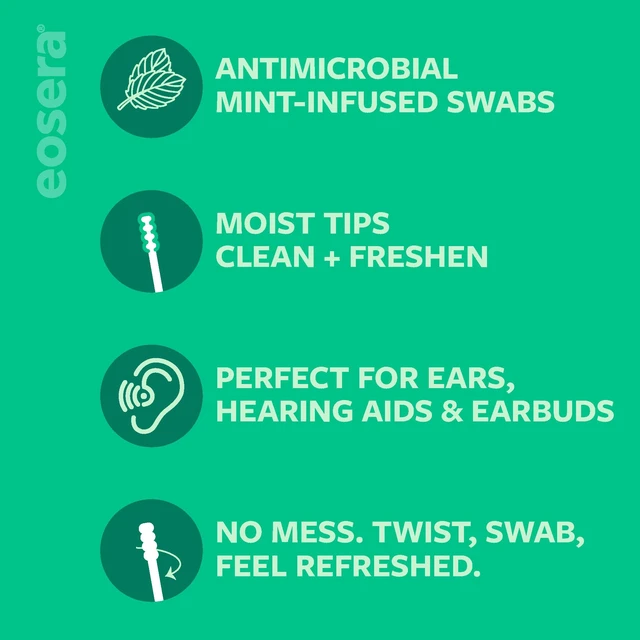 Alt view image 3 of 7 - Swabeeze Mint-Infused Antimicrobial Ear Cleaning Swabs 30 Pre-Moistened Swabs - Safe for Outer Ear, Hearing Aids, and Earbuds