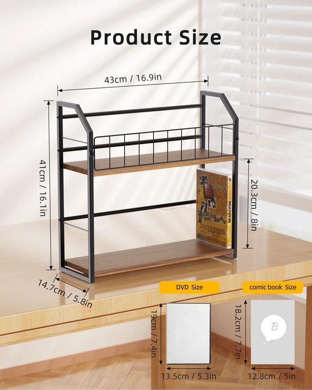 Alt view image 2 of 7 - 2-Tier DVD Storage Rack, DVD Rack & Video Game Shelf for Media Room-Walnut DVD Holder, Blu Ray Storage, Stores Up to 56 DVDs, Video Game Shelf for Media Room and Game Room, Gift Idea for Music Lovers