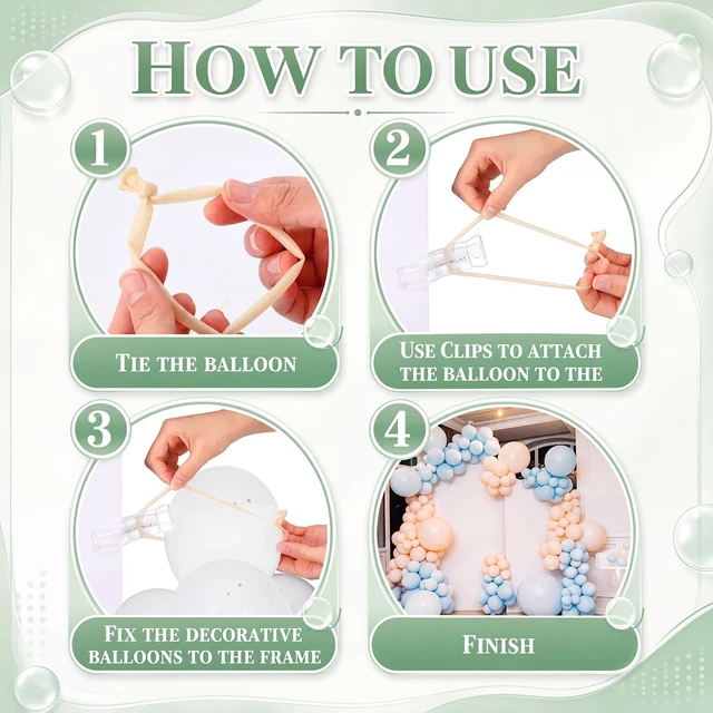 Alt view image 3 of 7 - 40 Pack 3.5 Inch Balloon Arch Clips 100 Pcs 260 Long Balloons Kit 3.5 Inch Large Heavy Duty Clip, Plastic Transparent, Clear 260 Long Balloons, For Arch Backdrop Garland, Long Twisting Decor