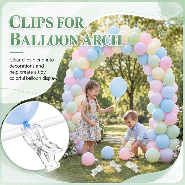 Alt view image 5 of 7 - 40 Pack 3.5 Inch Balloon Arch Clips 100 Pcs 260 Long Balloons Kit 3.5 Inch Large Heavy Duty Clip, Plastic Transparent, Clear 260 Long Balloons, For Arch Backdrop Garland, Long Twisting Decor