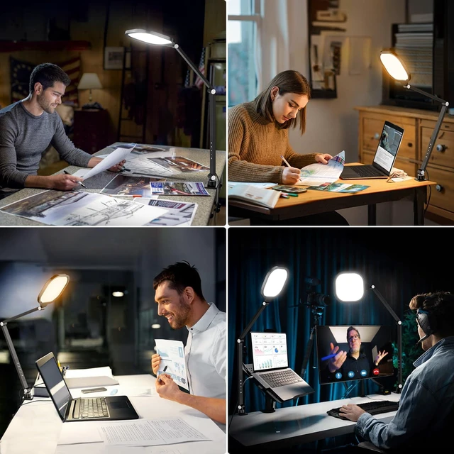 Alt view image 3 of 7 - 2 Packs Led Desk Lamps for Home Office, 1200LM Dimmable Clamp-on Desktop Light, Adjustable Swing Arm Ring Light with Stand, Memory & Timer Function, Eye-Caring Design