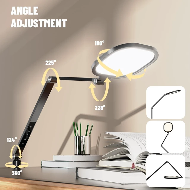 Alt view image 5 of 7 - 2 Packs Led Desk Lamps for Home Office, 1200LM Dimmable Clamp-on Desktop Light, Adjustable Swing Arm Ring Light with Stand, Memory & Timer Function, Eye-Caring Design