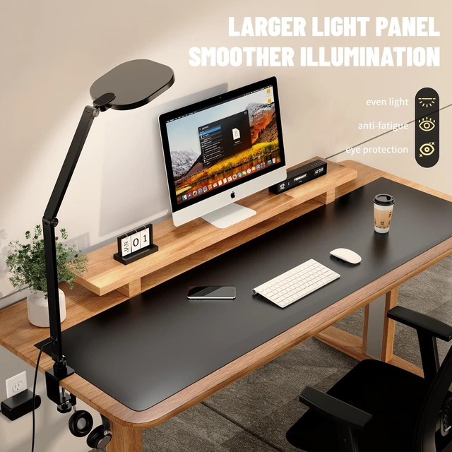 Alt view image 6 of 7 - 2 Packs Led Desk Lamps for Home Office, 1200LM Dimmable Clamp-on Desktop Light, Adjustable Swing Arm Ring Light with Stand, Memory & Timer Function, Eye-Caring Design