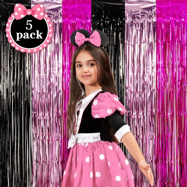Alt view image 2 of 7 - Cartoon Mouse Birthday Party Supplies, 5PCS Cute Mouse Foil Fringe Curtains Black Pink Fuchsia Cartoon Mouse Photo Booth Prop Streamer Backdrop, Kawaii Party Decorations for Girls Baby