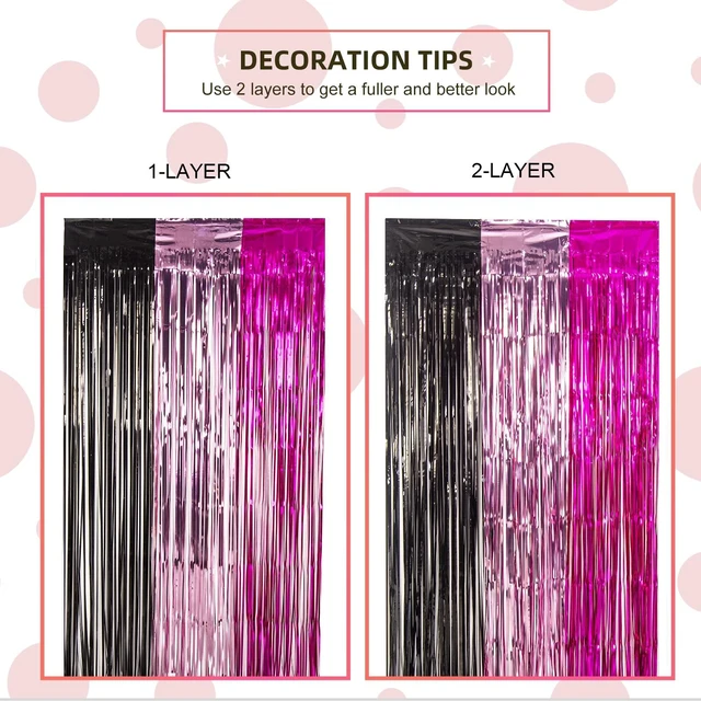 Alt view image 5 of 7 - Cartoon Mouse Birthday Party Supplies, 5PCS Cute Mouse Foil Fringe Curtains Black Pink Fuchsia Cartoon Mouse Photo Booth Prop Streamer Backdrop, Kawaii Party Decorations for Girls Baby