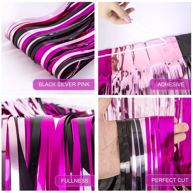 Alt view image 3 of 7 - Cartoon Mouse Birthday Party Supplies, 5PCS Cute Mouse Foil Fringe Curtains Black Pink Fuchsia Cartoon Mouse Photo Booth Prop Streamer Backdrop, Kawaii Party Decorations for Girls Baby