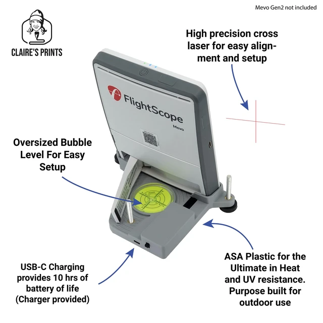 Alt view image 2 of 7 - Laser Alignment & Leveling Stand for Mevo Gen 2 Launch Monitor UV & Heat-Resistant ASA, Precision Leveling Base, Fast Setup for Indoor & Outdoor Golf