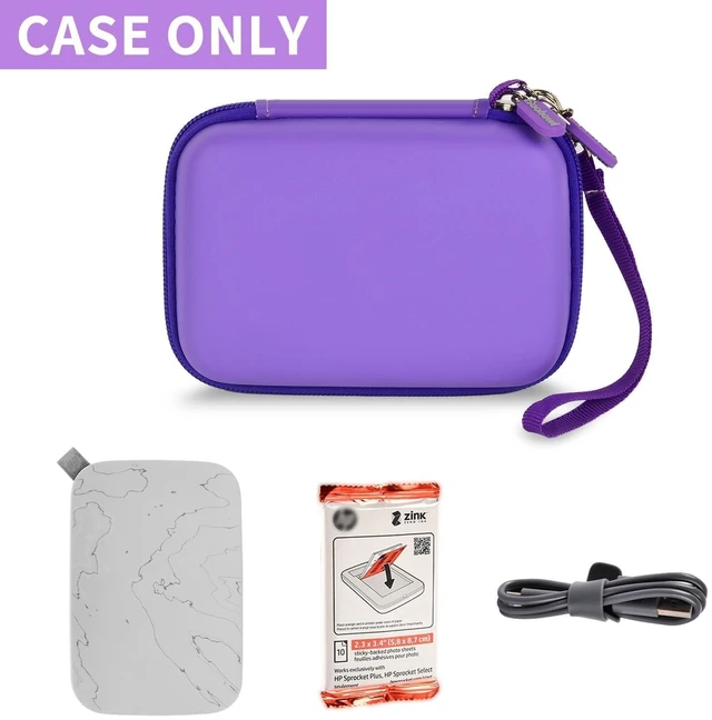 Alt view image 3 of 7 - Hard Case for HP Sprocket Portable 2x3, Select and 2nd Edition Deep Purple Organizer, Room for Photo Paper, USB Cable and Small Accessories, School Projects, Parties and Trip - Box Only